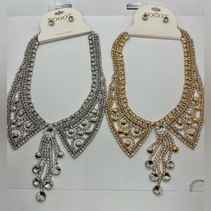 New Lot x4 earring and necklaces.  Gold and a silver tone with rhinestones